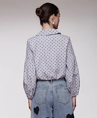 Avec Les Filles Women's Printed Long-Sleeve Cropped Shirt
