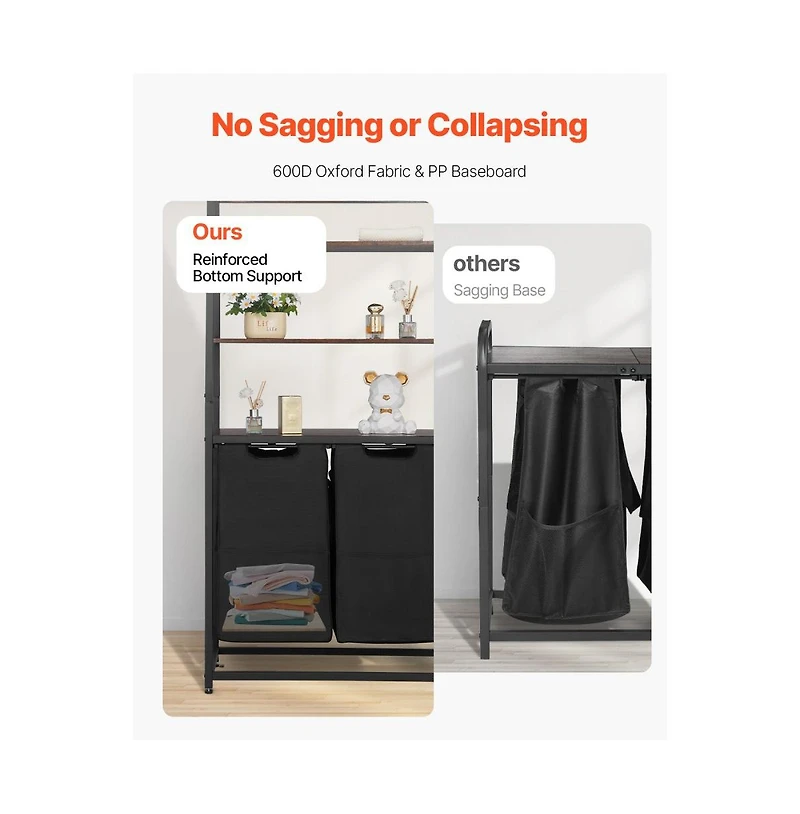 Slickblue Laundry Hamper with 4 Tiers, 2 Compartments, Shelves, and Hooks