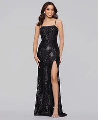 Blondie Nites Women's Sequined Corset Gown