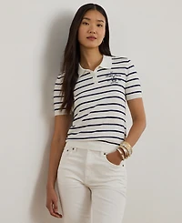 Lauren Ralph Petite Striped Short-Sleeve Polo Sweater