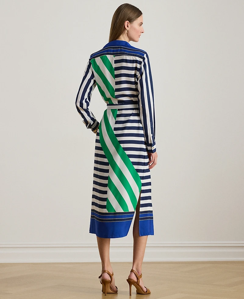 Lauren Ralph Petite Striped Point Collar Shirtdress