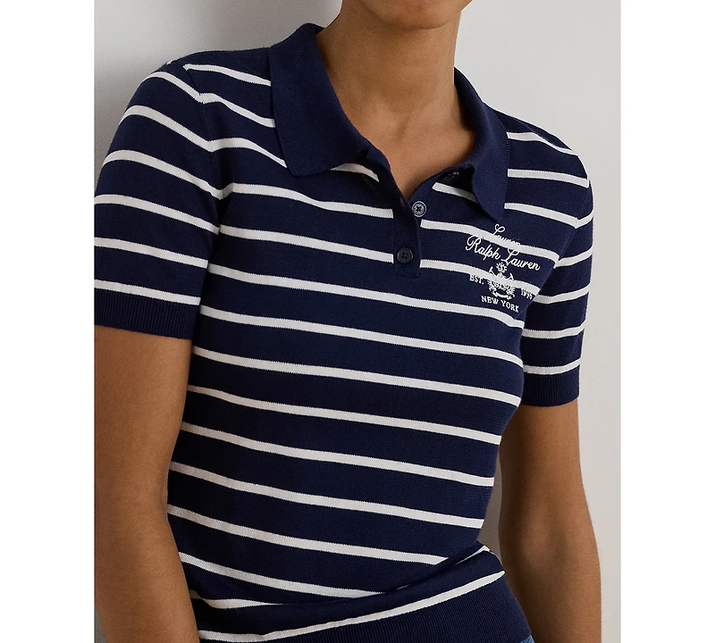 Lauren Ralph Petite Striped Short-Sleeve Polo Sweater