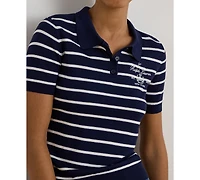 Lauren Ralph Petite Striped Short-Sleeve Polo Sweater