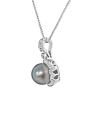 Macy's Tahitian Cultivated Pearl (11mm) and Diamond (1/4 ct. t.w.) Pendant Necklace in 14K White Gold