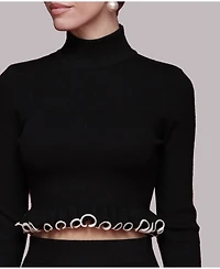 Avec Les Filles Women's Mock Neck Ruffle Sweater Top