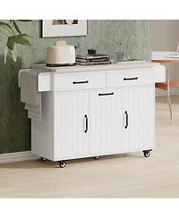 Casainc Kitchen Island Cart with Trash Can Storage, Drop Leaf, Spice Rack, Towel Rack and Drawer, Rolling Adjustable Shelf for