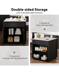 Casainc – Kitchen Island 82.7", extendable dining table for 4–6, two-tone, double storage, power outlet