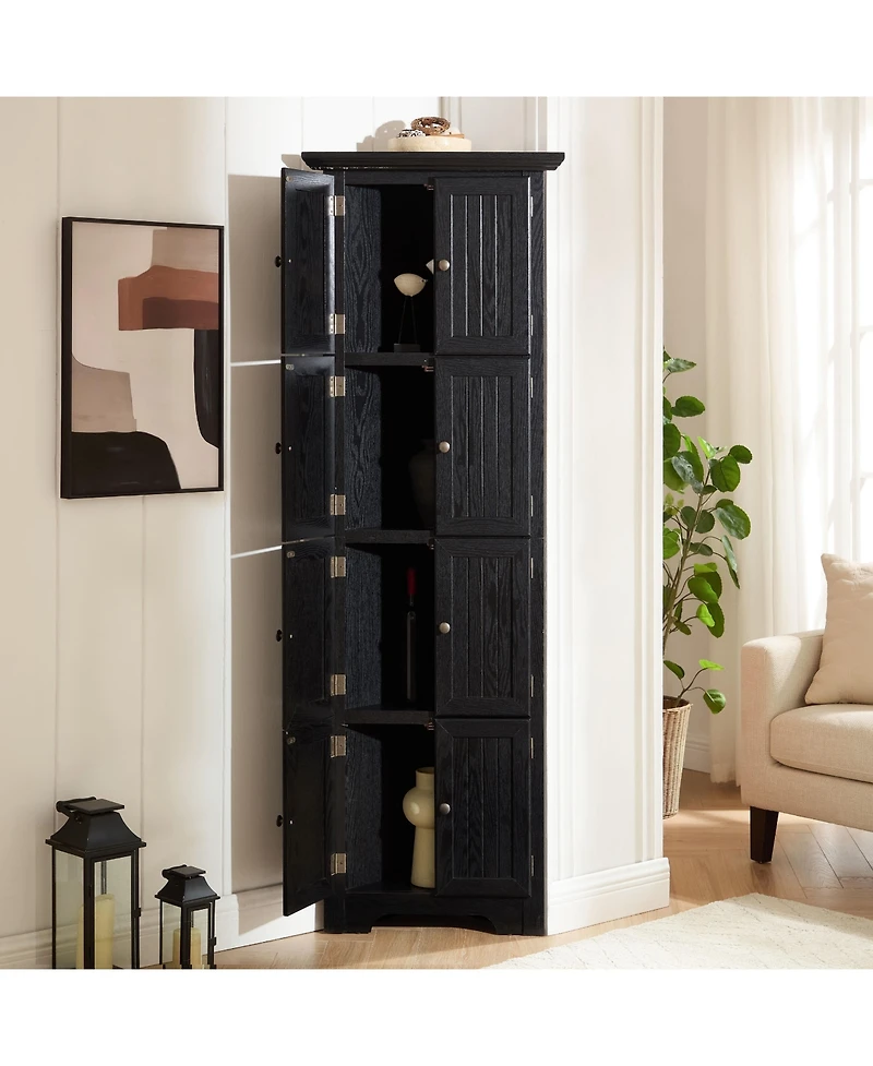 Casainc 72" 4-Tier Corner Kitchen Pantry Cabinet with 8 Doors and Shelves, Tall Storage for Living & Kitchen Spaces