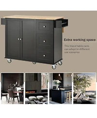 Casainc Rolling Kitchen Island with Solid Wood Top, Drop Leaf Bar, Locking Wheels, Storage Cabinet, Spice Rack, Towel Rack and Drawer, 52.7inch