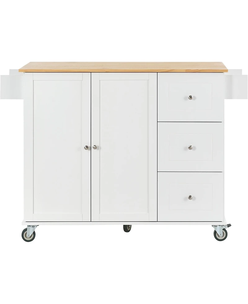 sumyeg Rolling Kitchen Island with Solid Wood Top, Drop Leaf Bar, Locking Wheels, Storage Cabinet, Spice Rack, Towel Rack and Drawer, 52.7inch