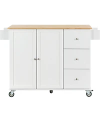 sumyeg Rolling Kitchen Island with Solid Wood Top, Drop Leaf Bar, Locking Wheels, Storage Cabinet, Spice Rack, Towel Rack and Drawer, 52.7inch