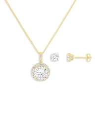 Holiday Lane Cubic Zirconia Gold-Tone Over Sterling Silver Pendant Necklace and Stud Earrings Set, Macy's Exclusive