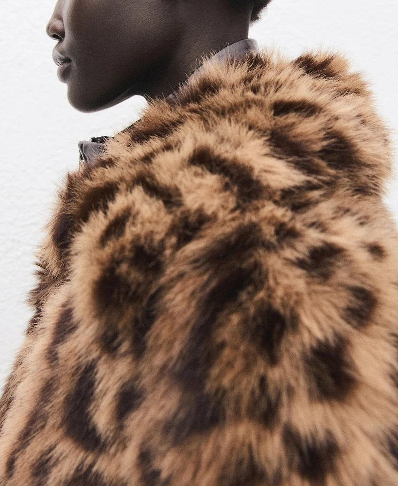Mango Women's Fur-Effect Leopard-Print Coat