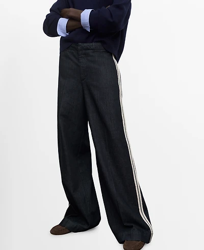 Mango Women's Wide Leg Striped Jeans