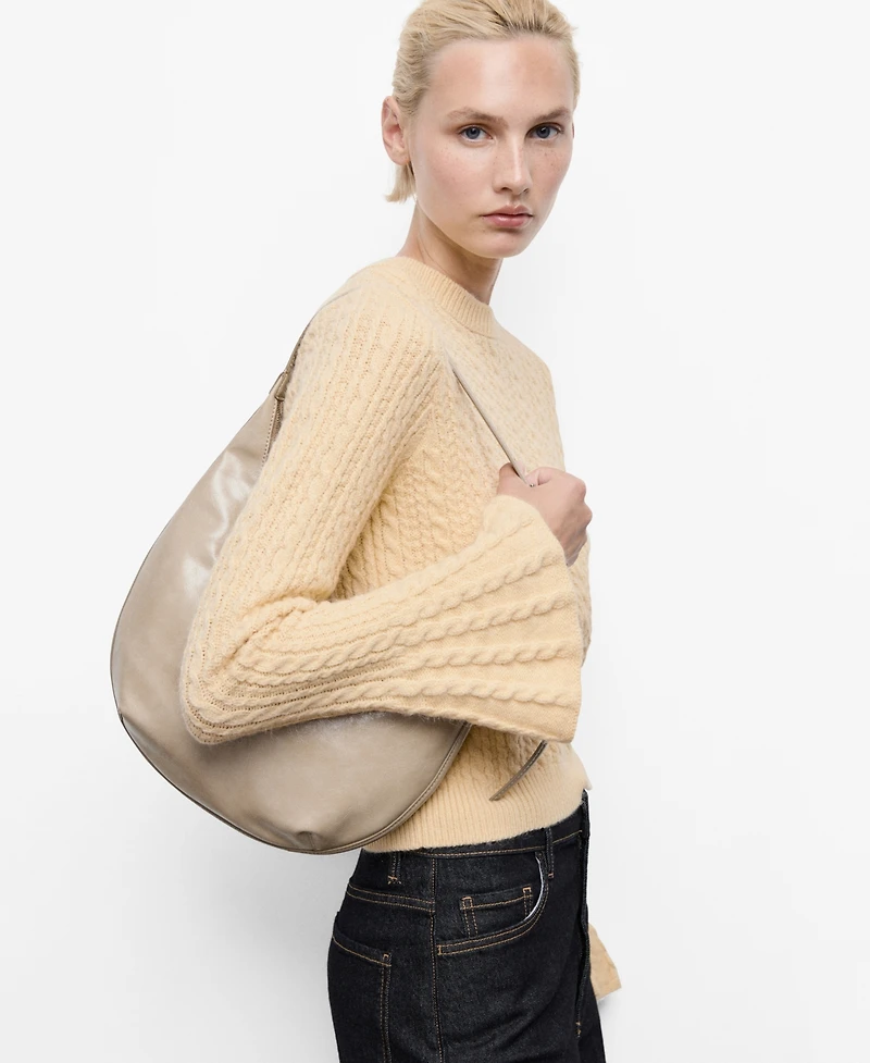 Mango Women's Flared Sleeves Cable-Knit Sweater