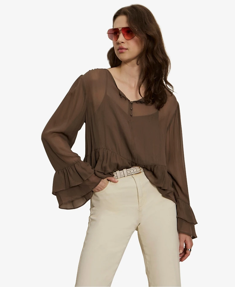 Sanctuary Women's Ruffled Long-Sleeve Blouse