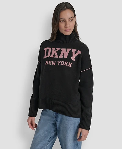Dkny Jeans Women's Intarsia Logo Turtleneck Sweater