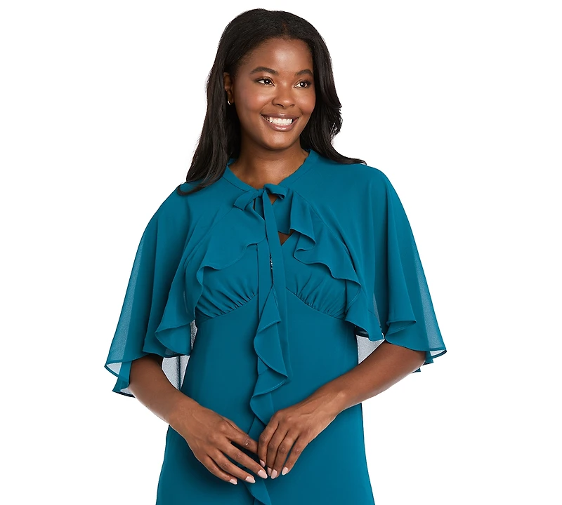 R & M Richards Women's 2-Piece Ruffle Detail Dress with Capelet