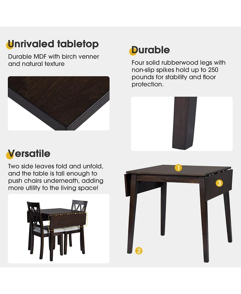 Maison Boucle 5-Piece Drop Leaf Dining Table Set with 4 Upholstered Chairs, Space-Saving Kitchen for Small Apartments