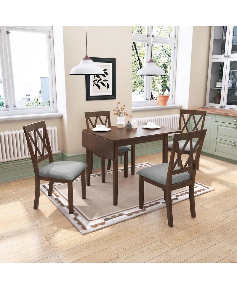 Maison Boucle 5-Piece Drop Leaf Dining Table Set with 4 Upholstered Chairs, Space-Saving Kitchen for Small