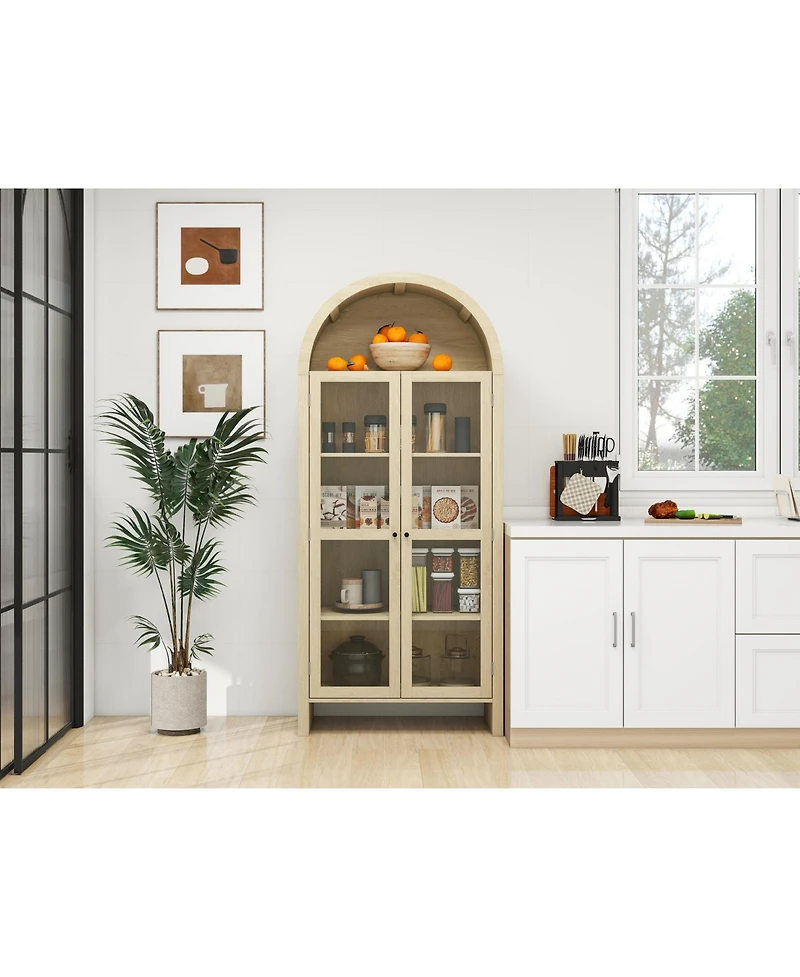 Casainc 70.28" Tall Arched Kitchen Pantry with Adjustable Shelves, Farmhouse Storage Cabinet for Kitchen and Dining Room