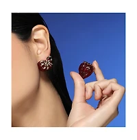 Women's The Strawberry Stud Earrings - Berry Red & California Gold