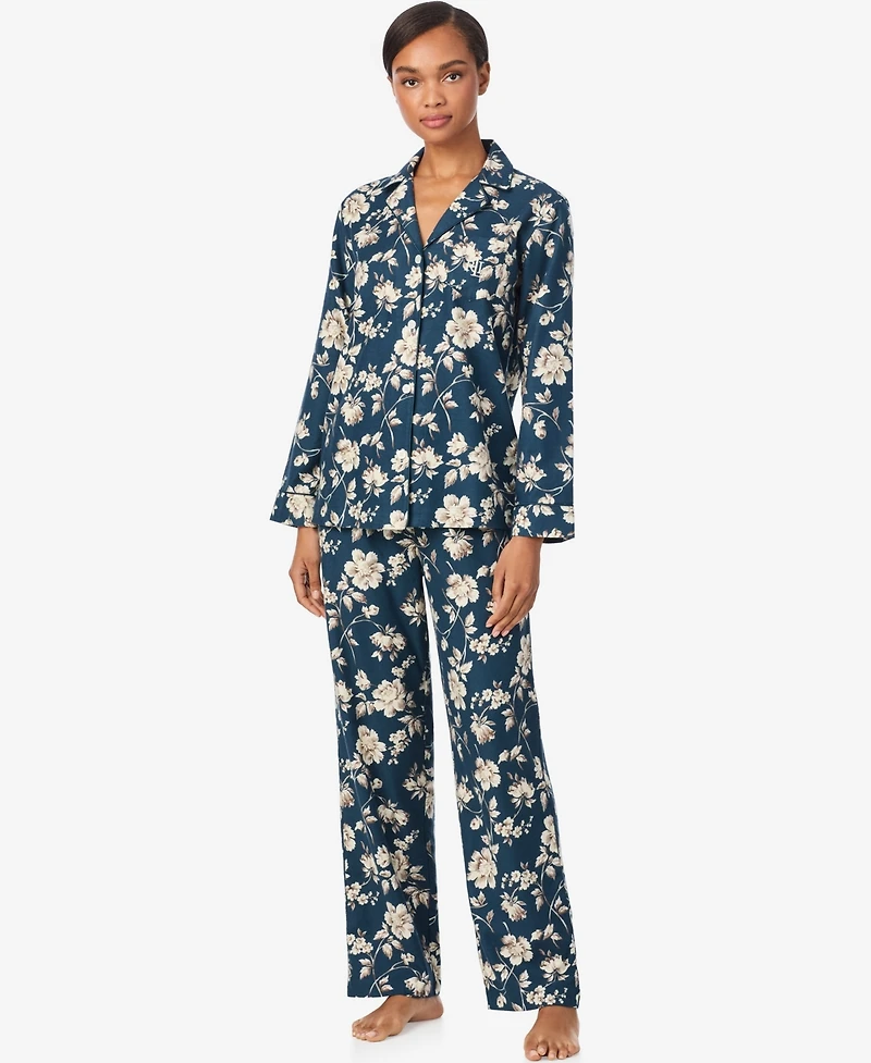 Lauren Ralph Women's Long Sleeve Notch Collar Pant Pajama Set