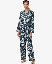 Lauren Ralph Women's Long Sleeve Notch Collar Pant Pajama Set