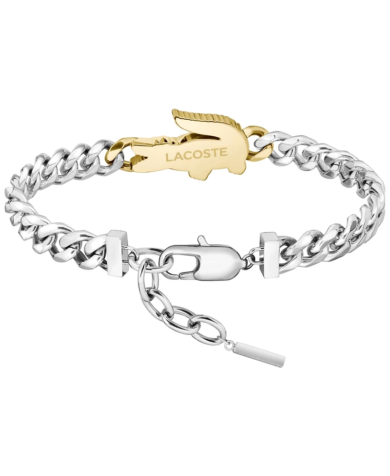 Lacoste Men's Arthor Silver Tone Stainless Steel with Yellow Gold Chain Bracelet