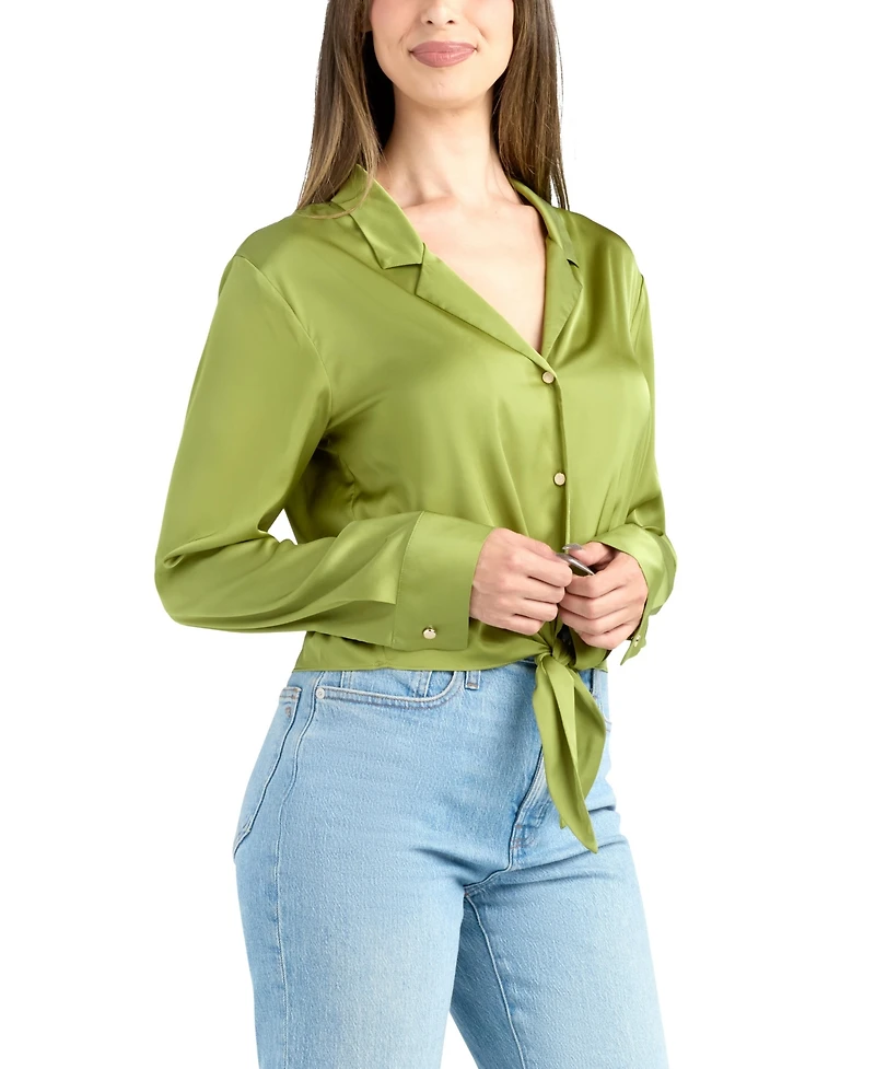 Bcx Women's Long-Sleeve Tie Front Top