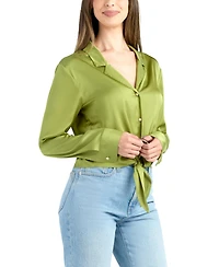 Bcx Women's Long-Sleeve Tie Front Top