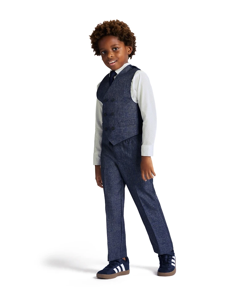 Nautica Toddler and Little Boys Shirt, Windowpane Vest, Pants & Neck Tie Set, 4 piece