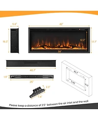 Sugift Electric Fireplace in-Wall Recessed with Remote Control and Adjustable Color and Brightness-42 inches