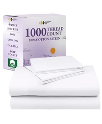 Luxury 1000 Thread Count Bed Sheets Set - 100% Cotton Sateen - Soft, Thick & Deep Pocket