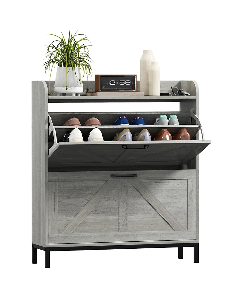 Homcom Narrow Shoe Cabinet, Farmhouse Shoe Storage Cabinet, Light