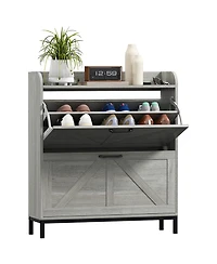Homcom Narrow Shoe Cabinet, Farmhouse Shoe Storage Cabinet, Light