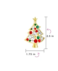 Bling Jewelry Set of 2 Large Colorful Crystal Christmas Tree and Bells Brooch Pin Gold Plated