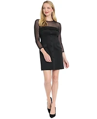 London Times Women's Crewneck Tuxedo Illusion Dress