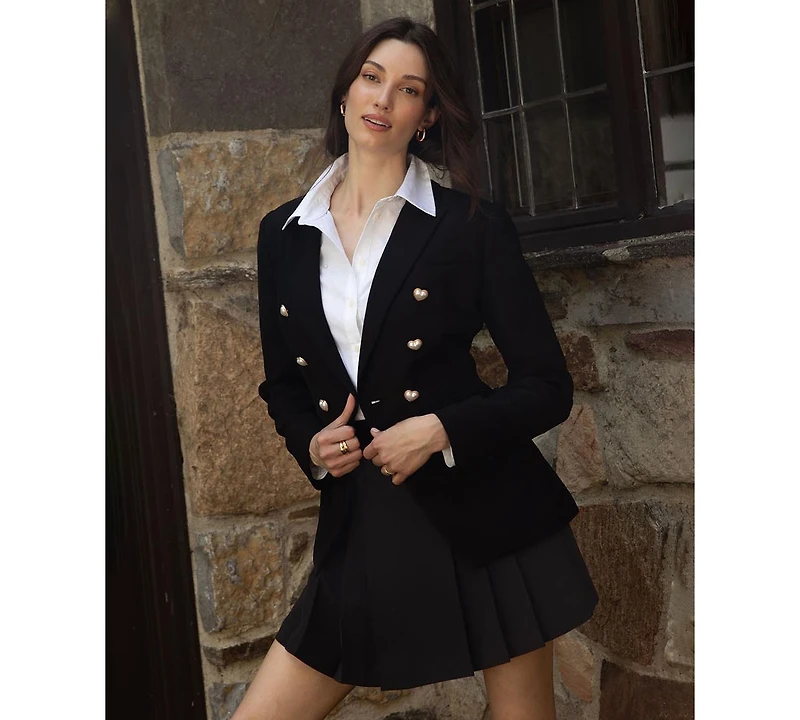 CeCe Women's Double-Breasted Button-Up Blazer