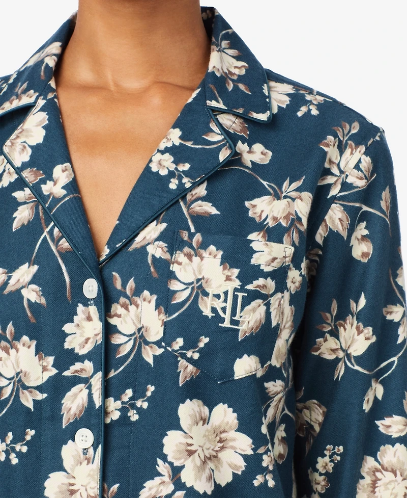 Lauren Ralph Women's Long Sleeve Notch Collar Pant Pajama Set