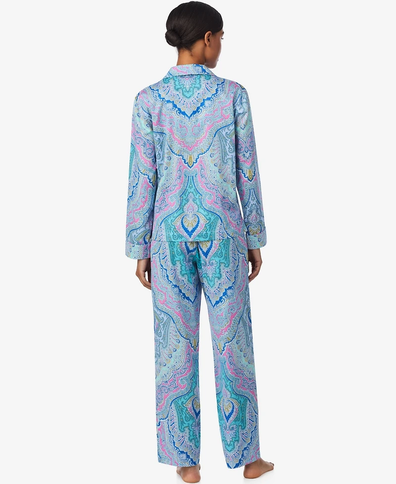 Lauren Ralph Women's Long Sleeve Notch Collar Pant Pajama Set