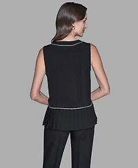 Karl Lagerfeld Paris Women's Pleated Detail Sleeveless Top