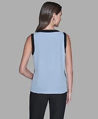 Karl Lagerfeld Paris Women's Contrast Sleeveless V-Neck Top