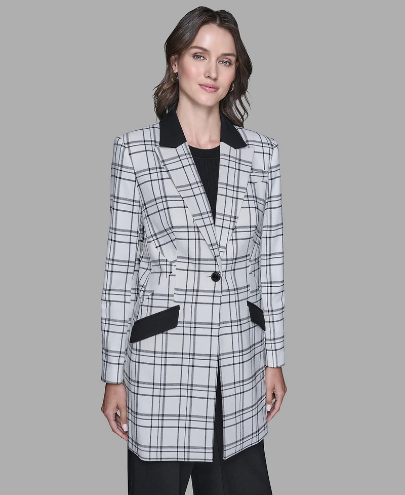 Karl Lagerfeld Paris Women's Checkered Contrast Long Jacket