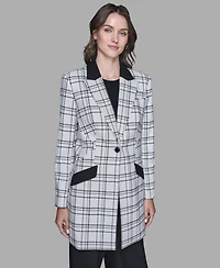 Karl Lagerfeld Paris Women's Checkered Contrast Long Jacket