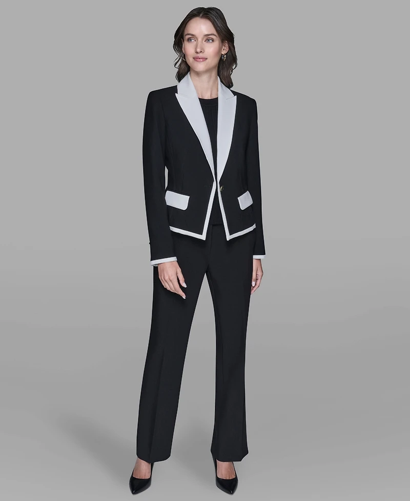 Karl Lagerfeld Paris Women's Contrast Cropped Lapel Collar Jacket