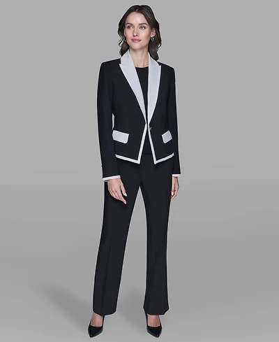 Karl Lagerfeld Paris Women's Contrast Cropped Lapel Collar Jacket
