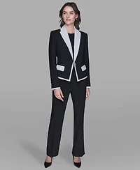 Karl Lagerfeld Paris Women's Contrast Cropped Lapel Collar Jacket