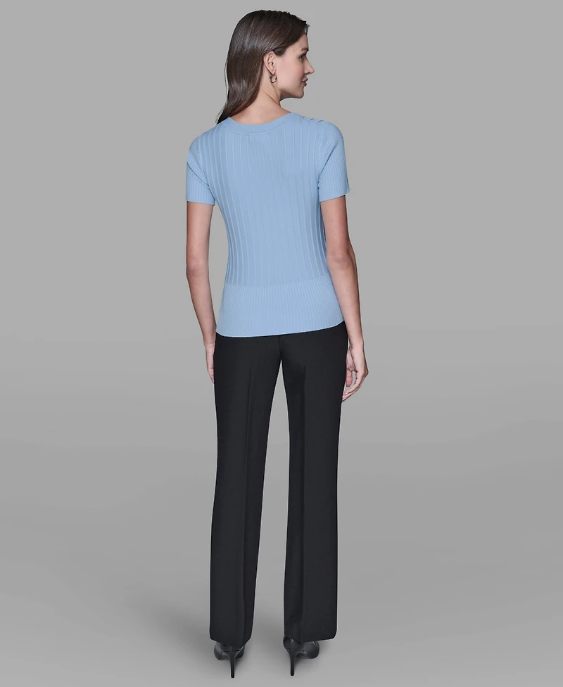 Karl Lagerfeld Paris Women's Ribbed Short-Sleeve Sweater