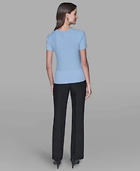 Karl Lagerfeld Paris Women's Ribbed Short-Sleeve Sweater